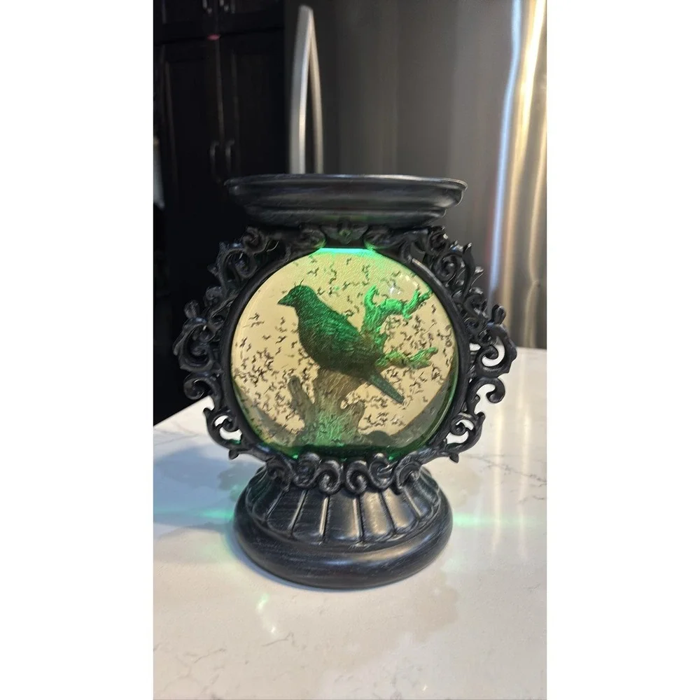 Bath & Body Works Halloween Raven Water Globe Candle Holder TESTED - Picture 1 of 5
